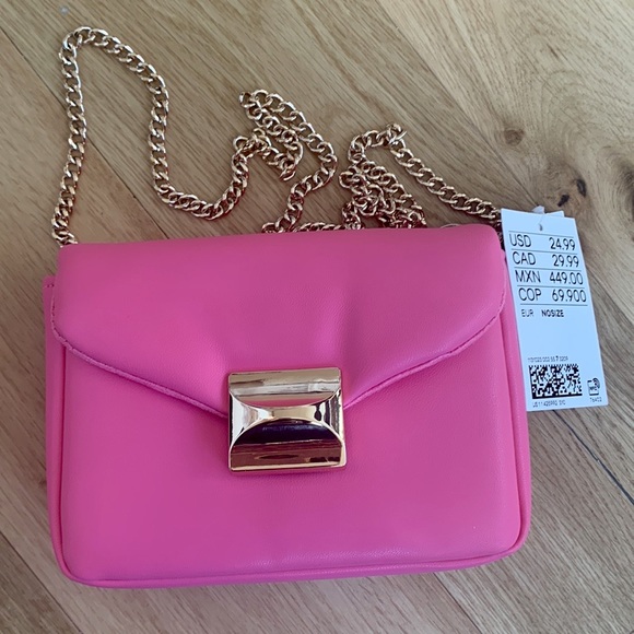 H&M Bags Nwt Hm Bright Pink Handbag With Gold Strap Button